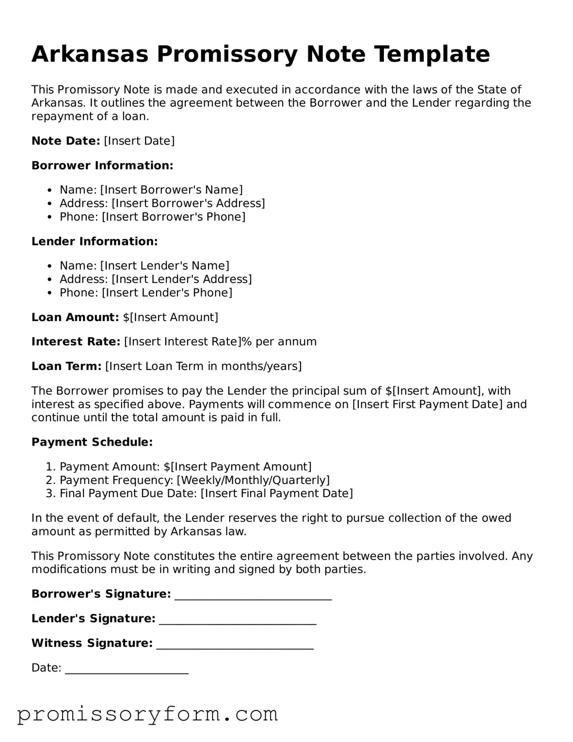 Valid Arkansas Promissory Note Template