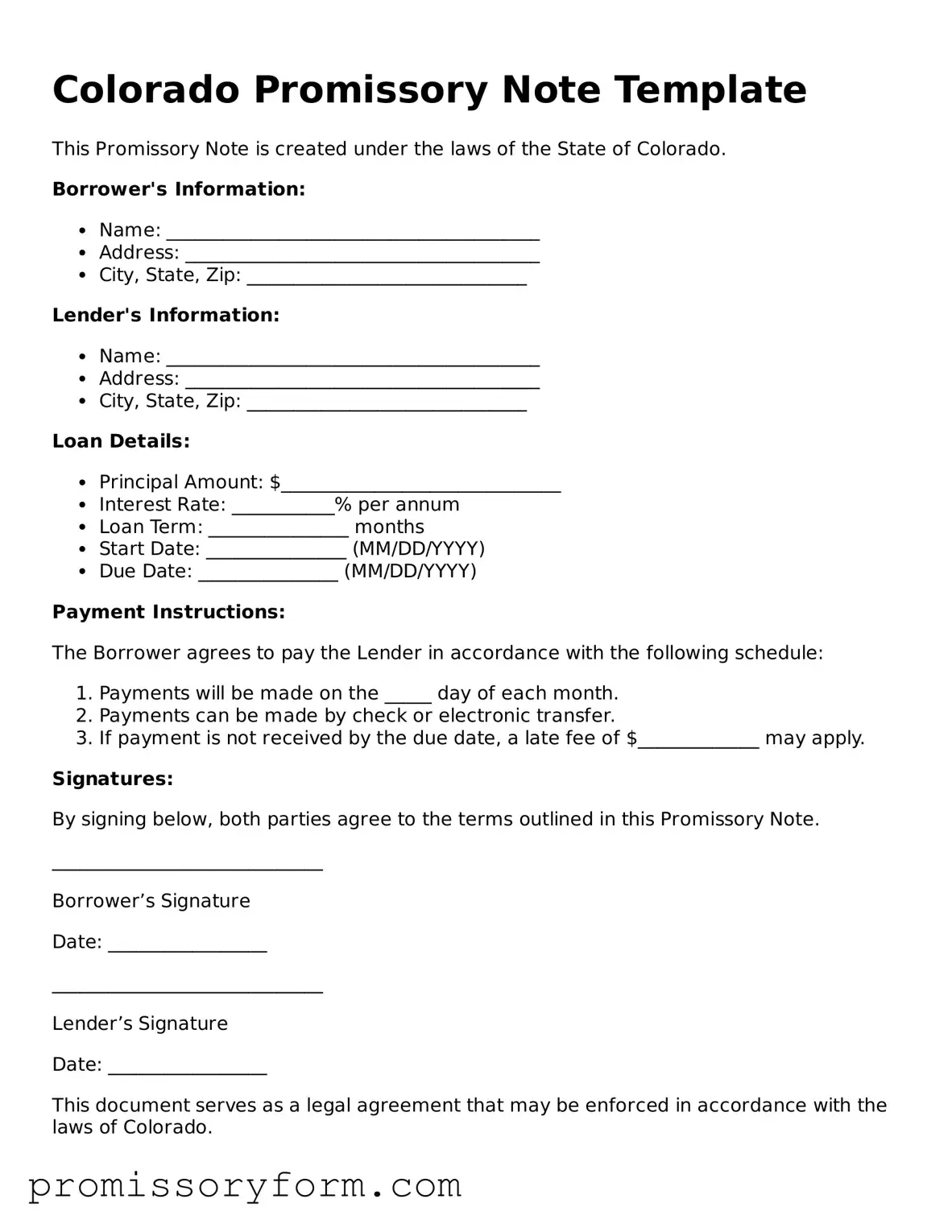 Valid Colorado Promissory Note Template