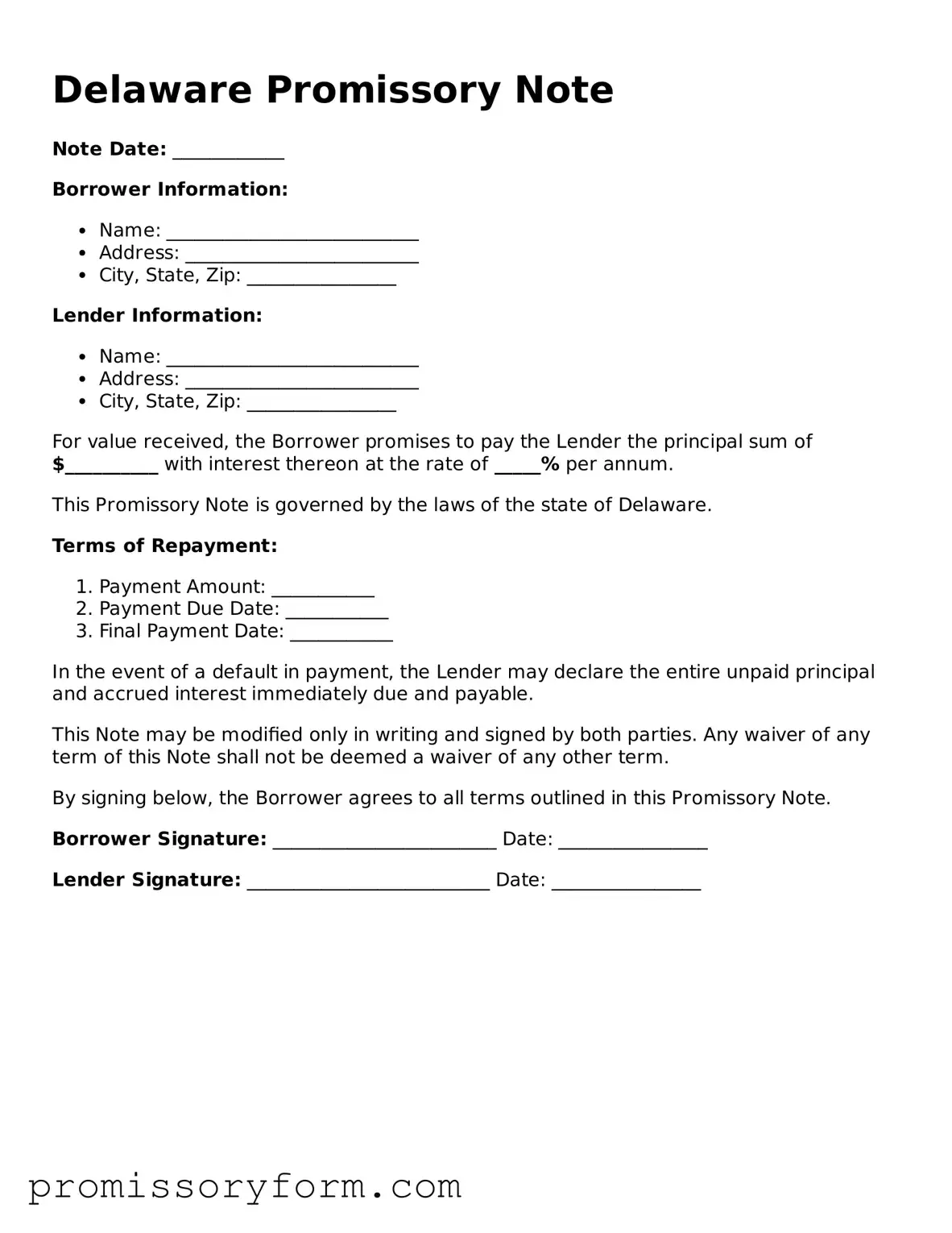 Valid Delaware Promissory Note Template