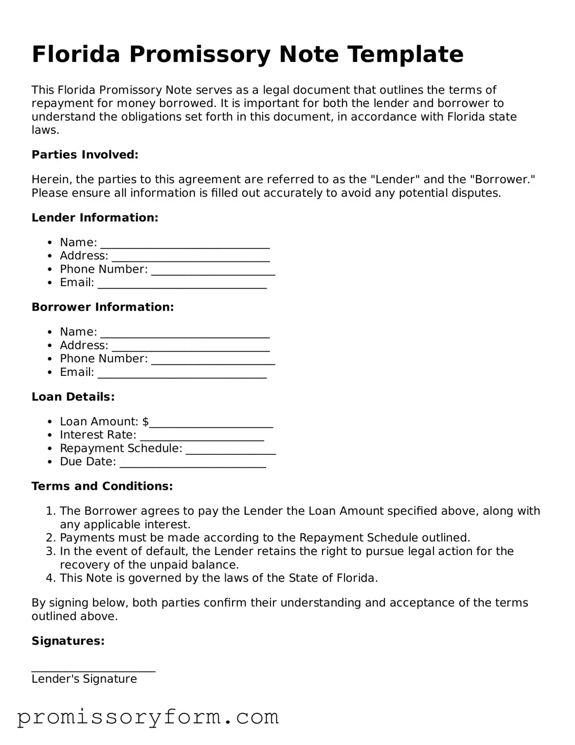 Valid Florida Promissory Note Template
