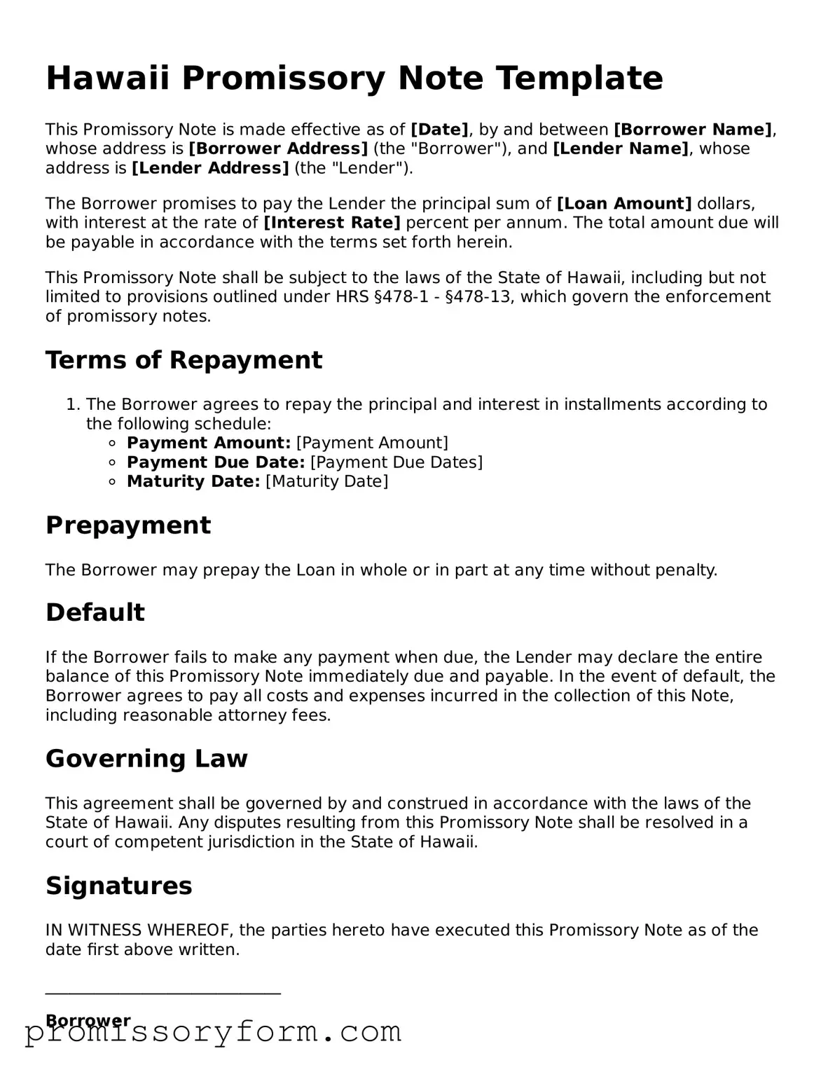 Valid Hawaii Promissory Note Template