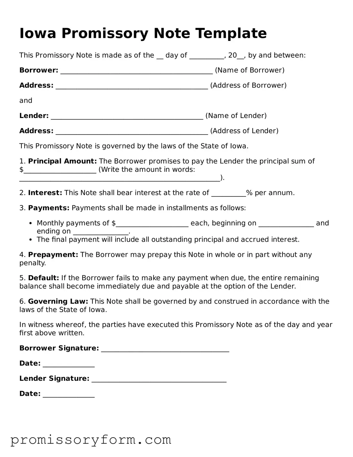 Valid Iowa Promissory Note Template