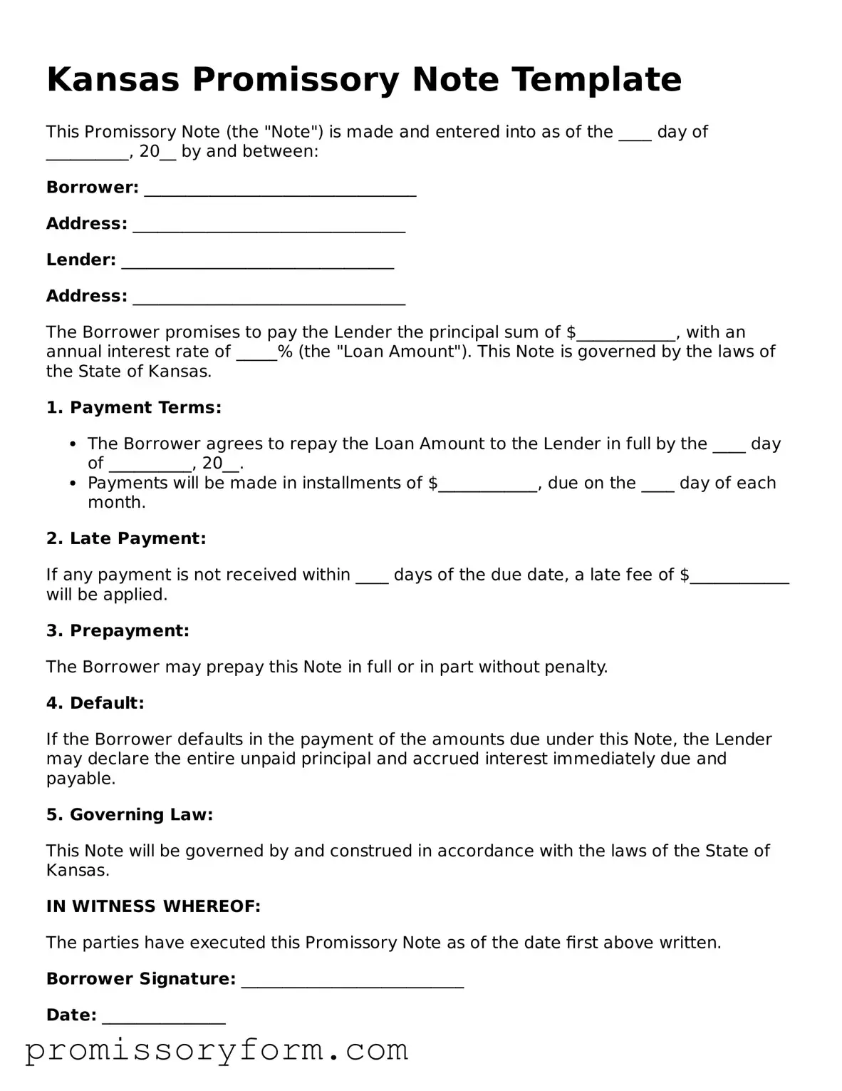 Valid Kansas Promissory Note Template