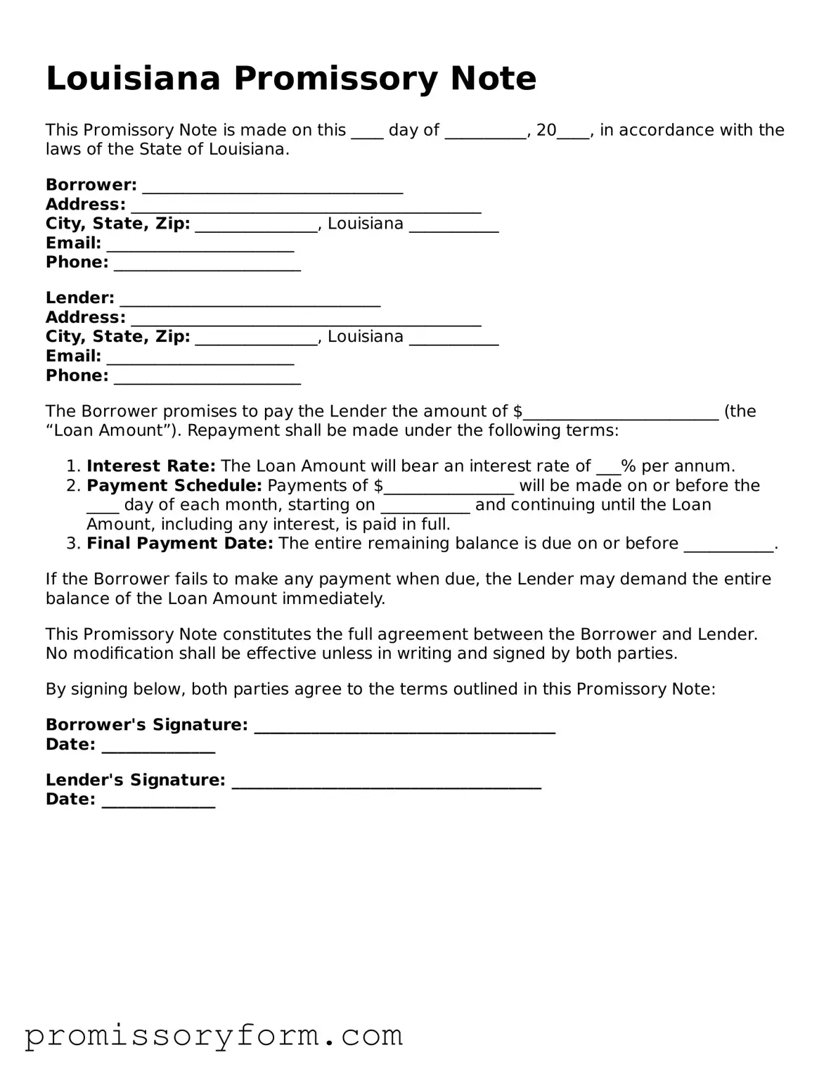 Valid Louisiana Promissory Note Template