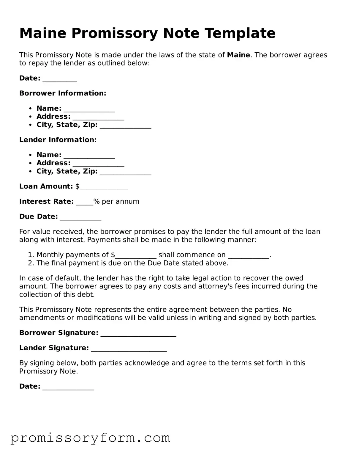 Valid Maine Promissory Note Template