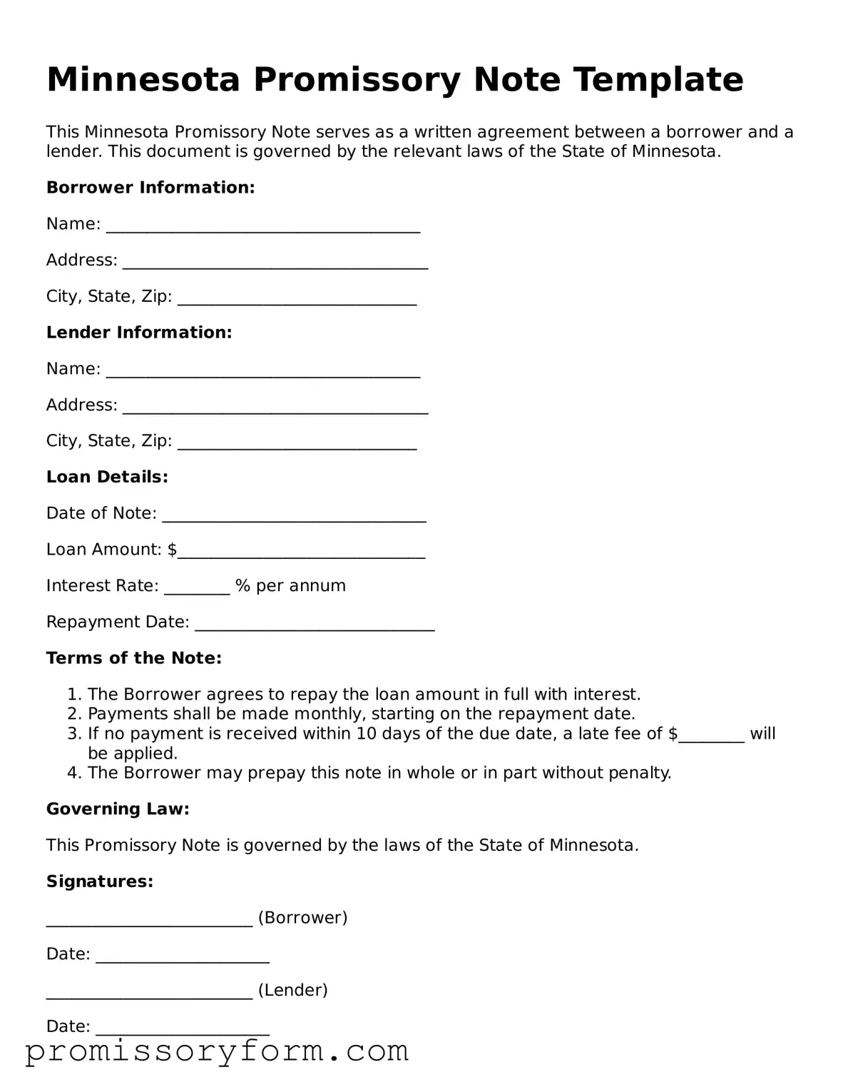 Valid Minnesota Promissory Note Template