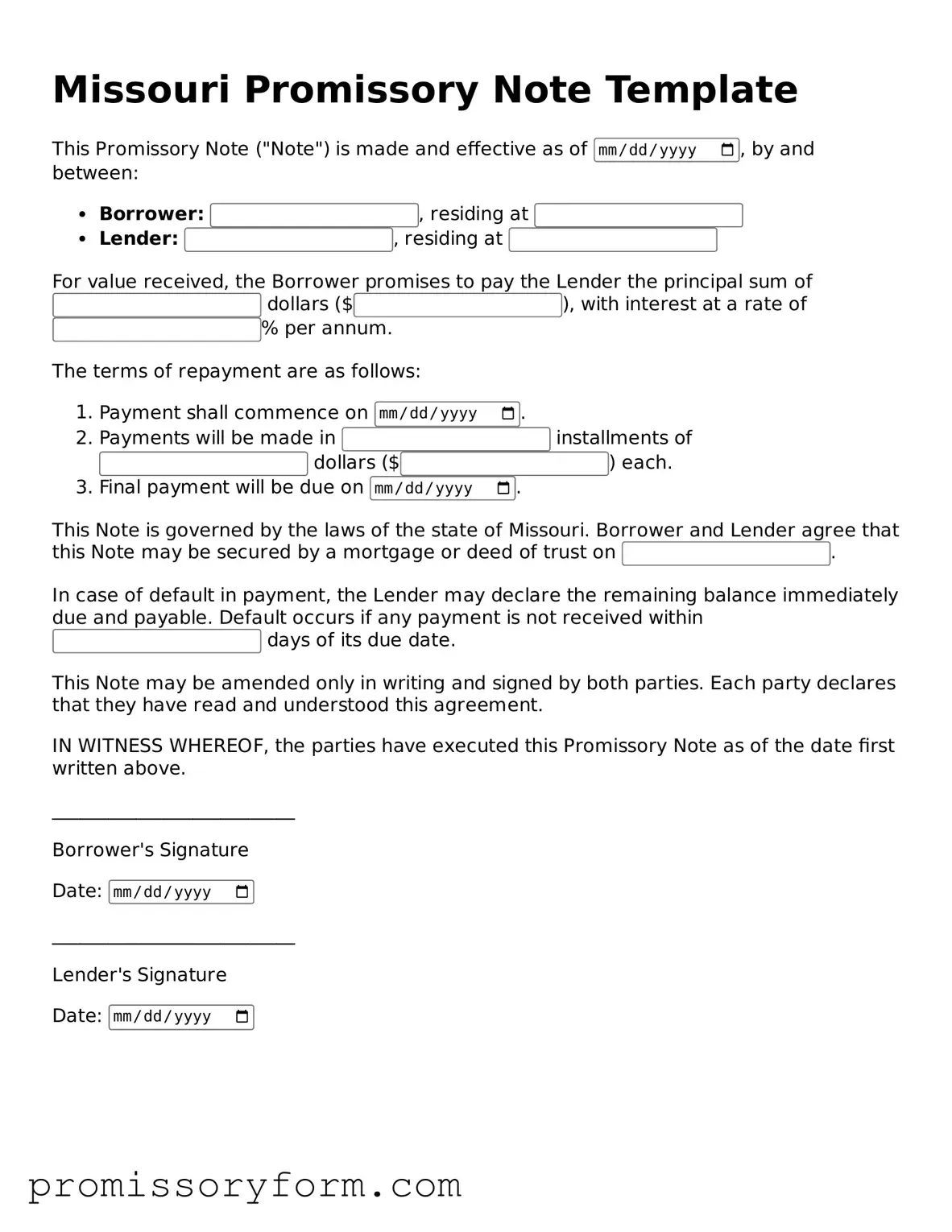 Valid Missouri Promissory Note Template