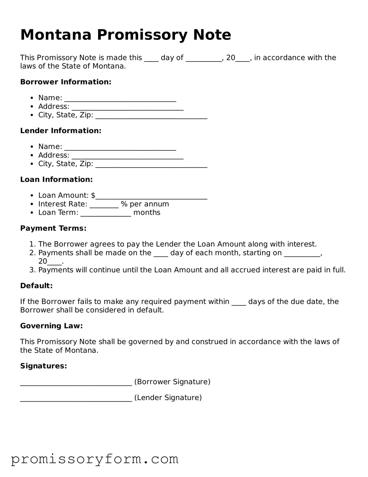 Valid Montana Promissory Note Template