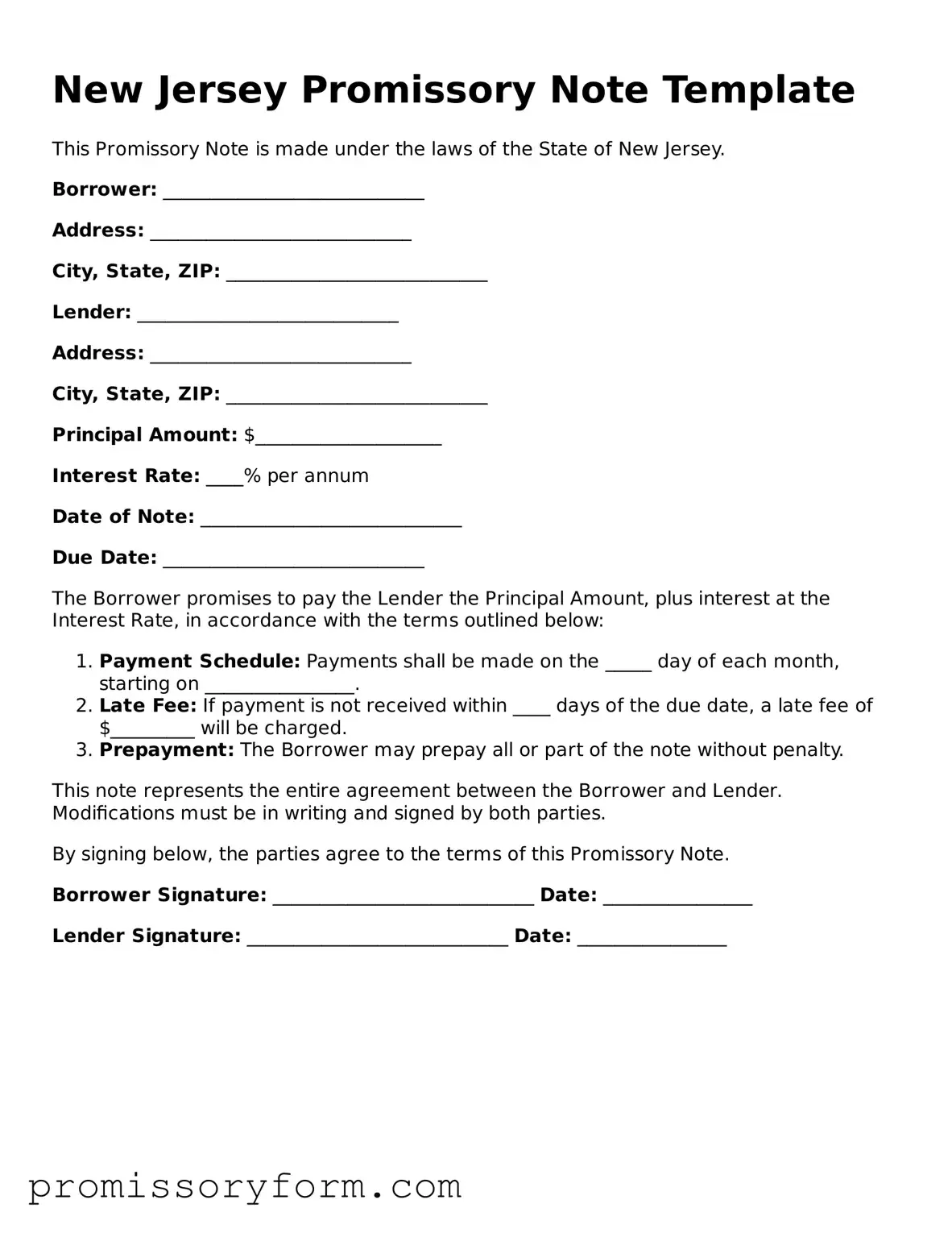 Valid New Jersey Promissory Note Template
