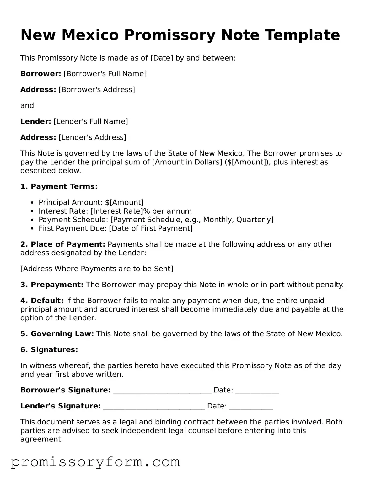 Valid New Mexico Promissory Note Template