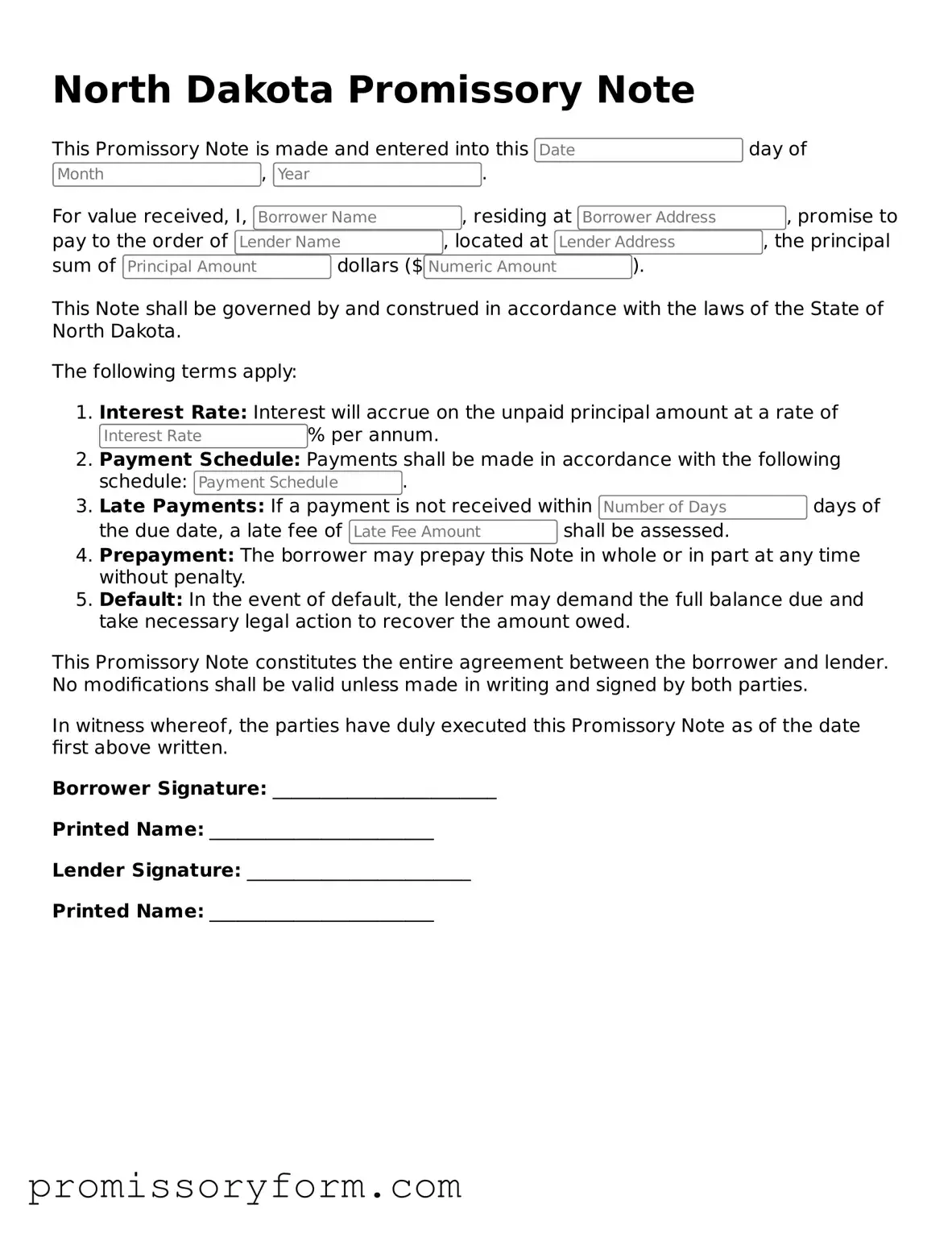 Valid North Dakota Promissory Note Template