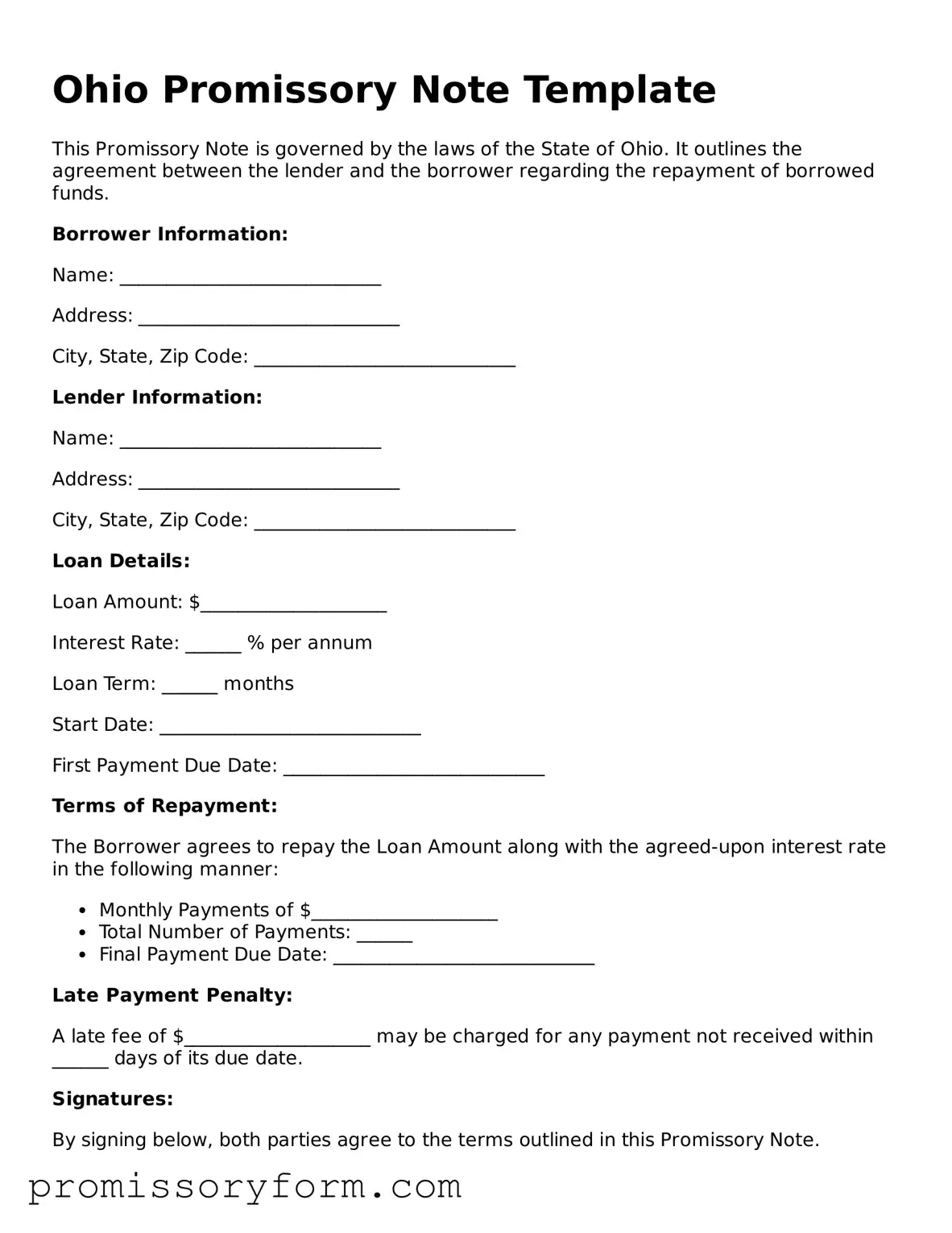Valid Ohio Promissory Note Template