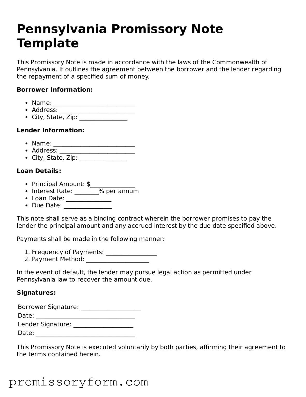 Valid Pennsylvania Promissory Note Template