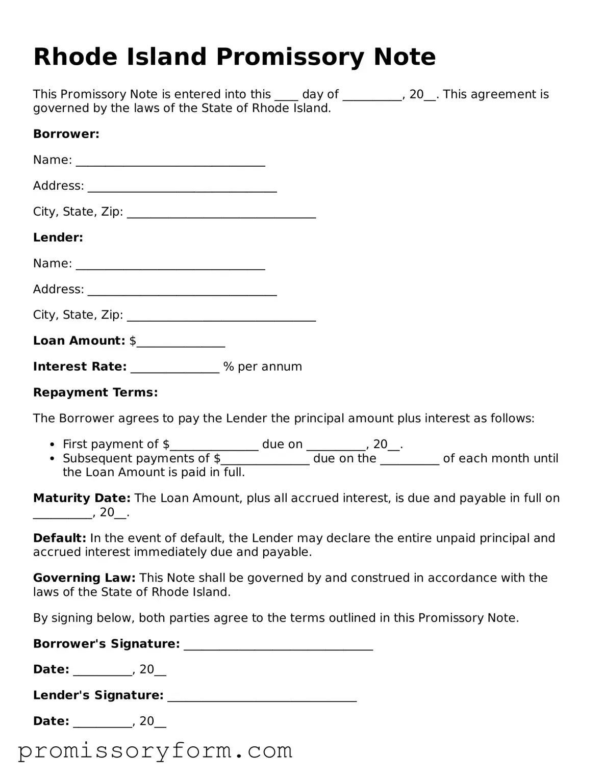 Valid Rhode Island Promissory Note Template