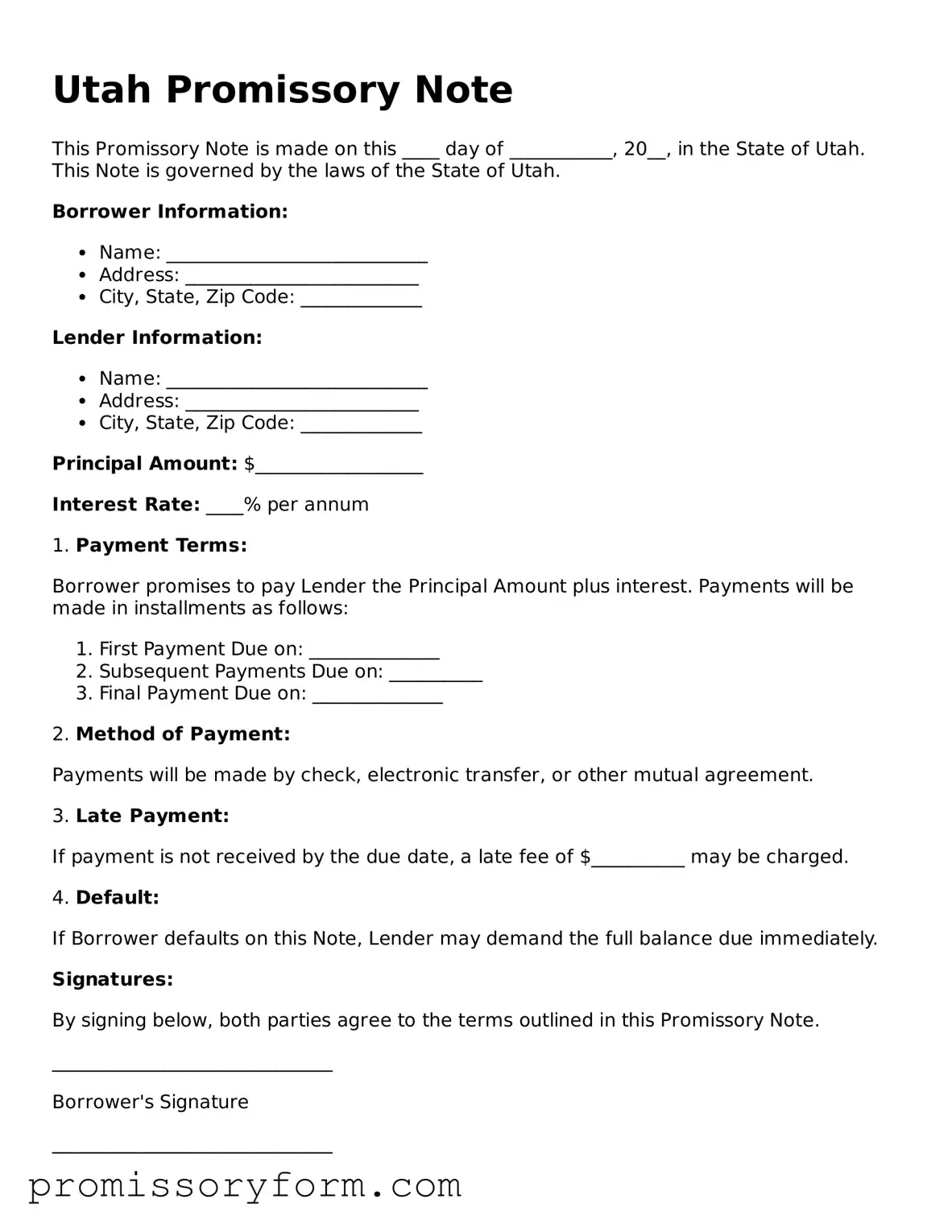 Valid Utah Promissory Note Template