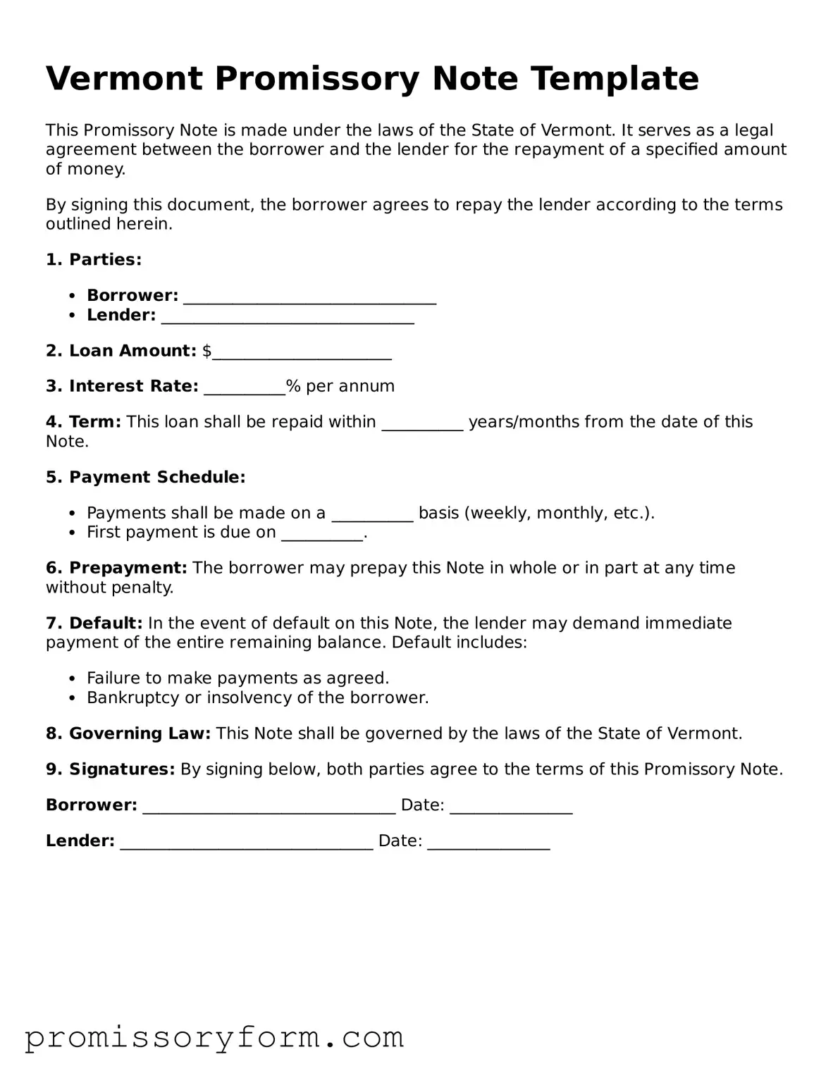 Valid Vermont Promissory Note Template