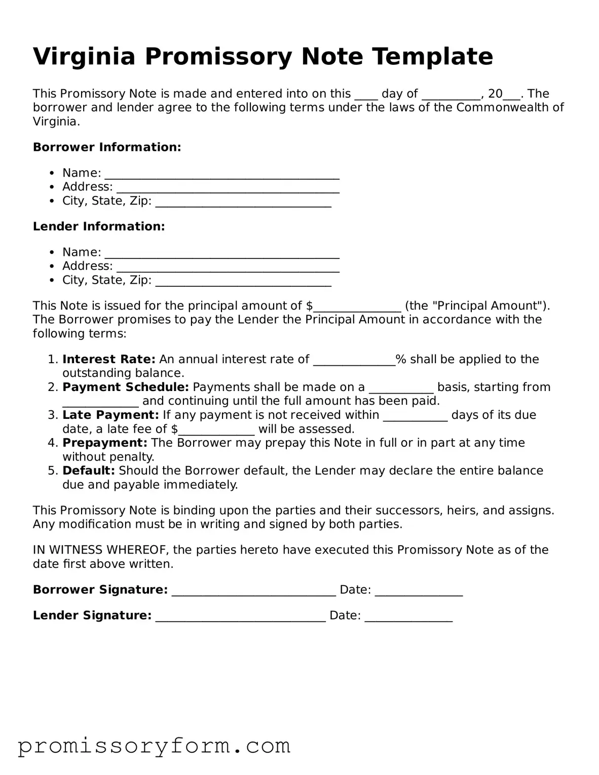 Valid Virginia Promissory Note Template