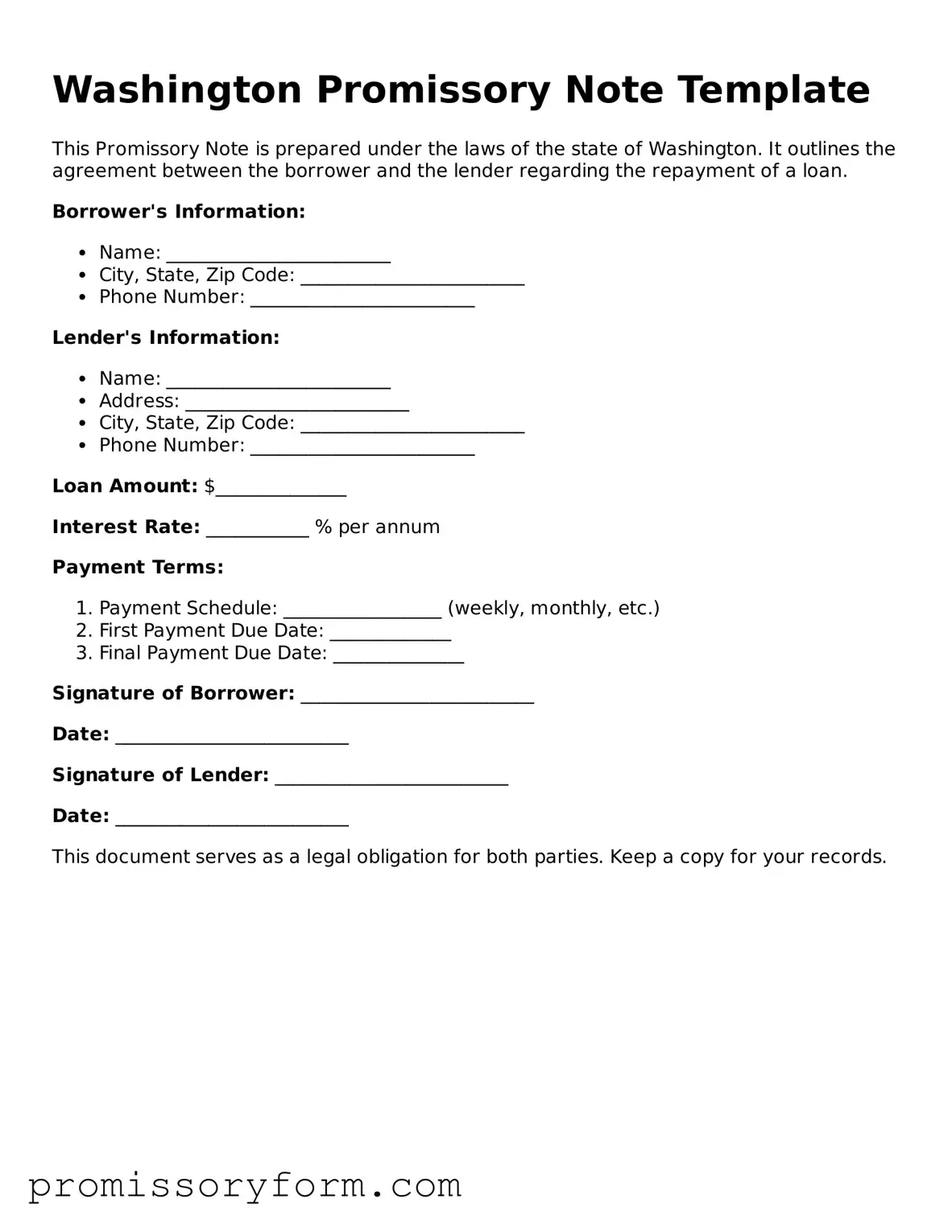 Valid Washington Promissory Note Template